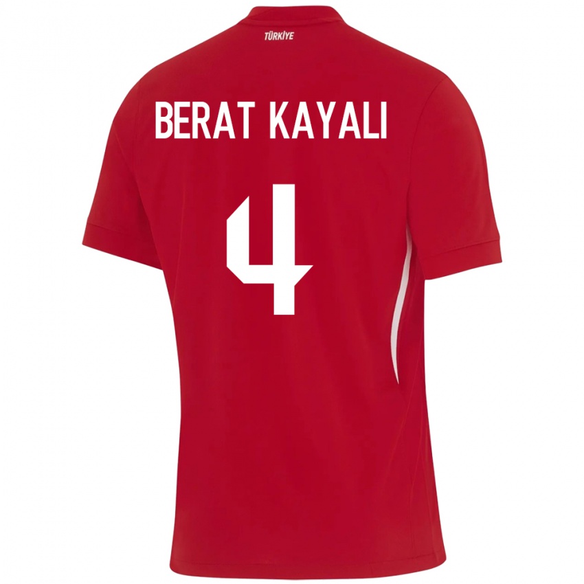 Børn Tyrkiet Hasan Berat Kayalı #4 Rød Udebane Spillertrøjer 24-26 Trøje T-Shirt