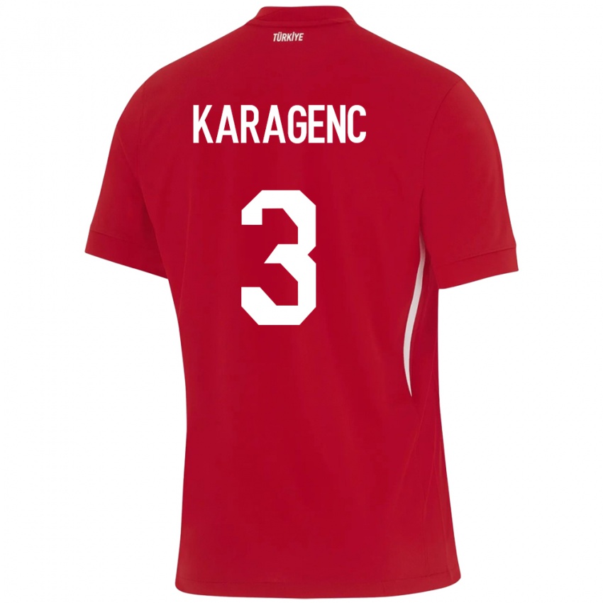 Børn Tyrkiet Didem Karagenç #3 Rød Udebane Spillertrøjer 24-26 Trøje T-Shirt