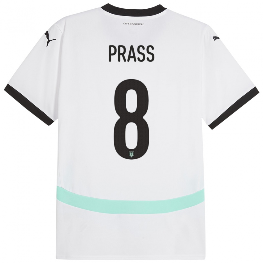 Børn Østrig Alexander Prass #8 Hvid Udebane Spillertrøjer 24-26 Trøje T-Shirt