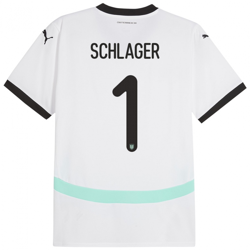 Børn Østrig Alexander Schlager #1 Hvid Udebane Spillertrøjer 24-26 Trøje T-Shirt