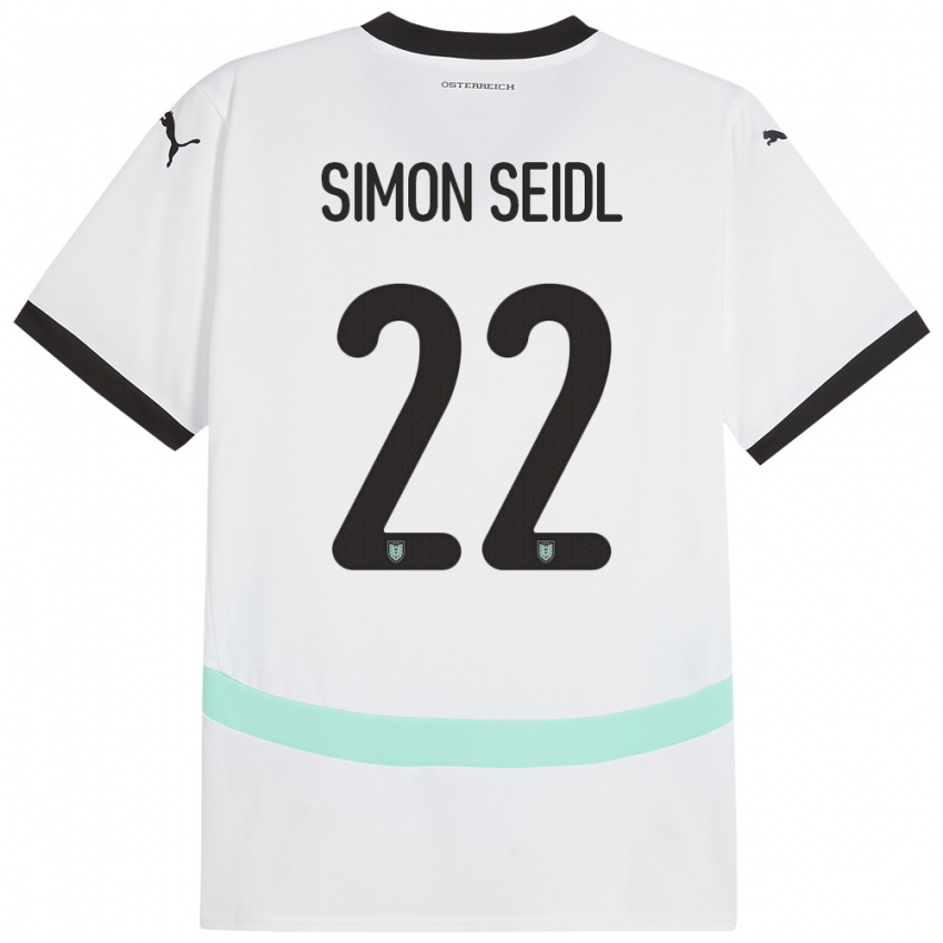 Børn Østrig Simon Seidl #22 Hvid Udebane Spillertrøjer 24-26 Trøje T-Shirt