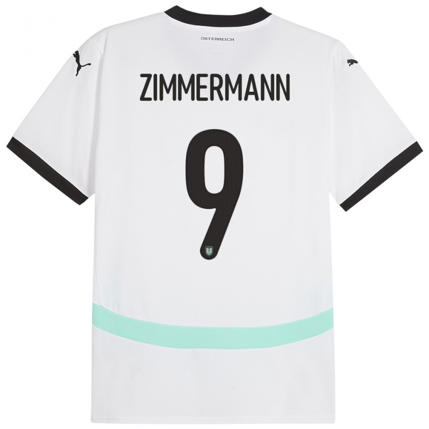 Børn Østrig Bernhard Zimmermann #9 Hvid Udebane Spillertrøjer 24-26 Trøje T-Shirt