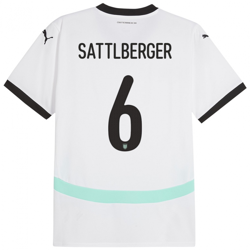 Børn Østrig Nikolas Sattlberger #6 Hvid Udebane Spillertrøjer 24-26 Trøje T-Shirt