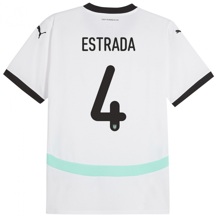 Børn Østrig Pascal Estrada #4 Hvid Udebane Spillertrøjer 24-26 Trøje T-Shirt