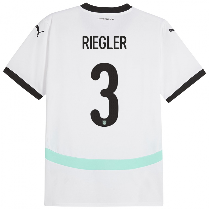 Børn Østrig David Riegler #3 Hvid Udebane Spillertrøjer 24-26 Trøje T-Shirt