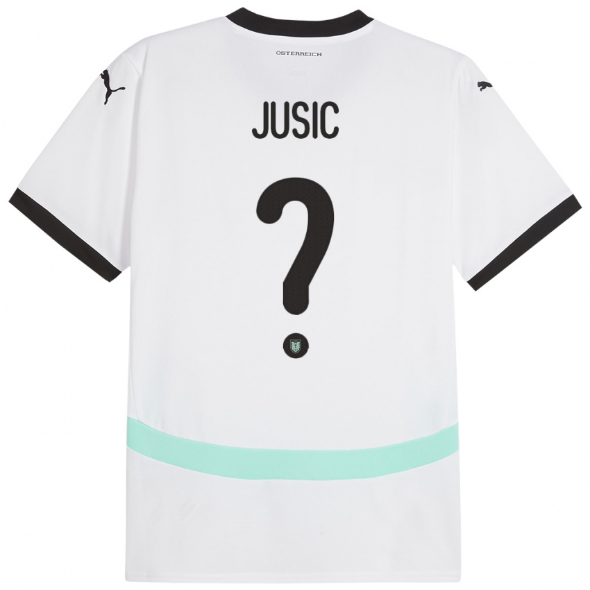 Børn Østrig Kenan Jusic #0 Hvid Udebane Spillertrøjer 24-26 Trøje T-Shirt