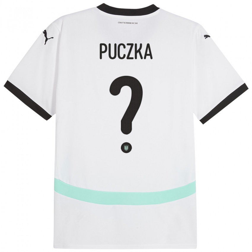 Børn Østrig David Puczka #0 Hvid Udebane Spillertrøjer 24-26 Trøje T-Shirt