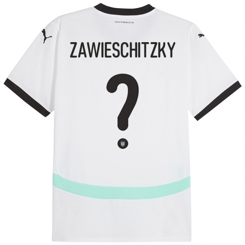 Børn Østrig Christian Zawieschitzky #0 Hvid Udebane Spillertrøjer 24-26 Trøje T-Shirt