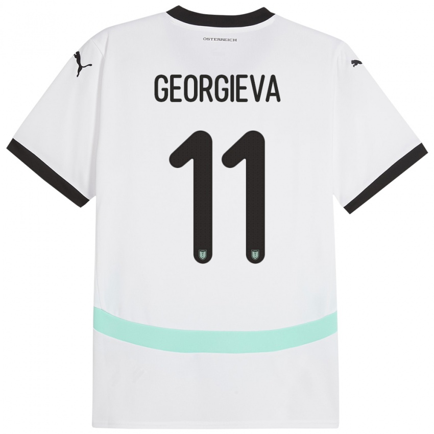 Børn Østrig Marina Georgieva #11 Hvid Udebane Spillertrøjer 24-26 Trøje T-Shirt