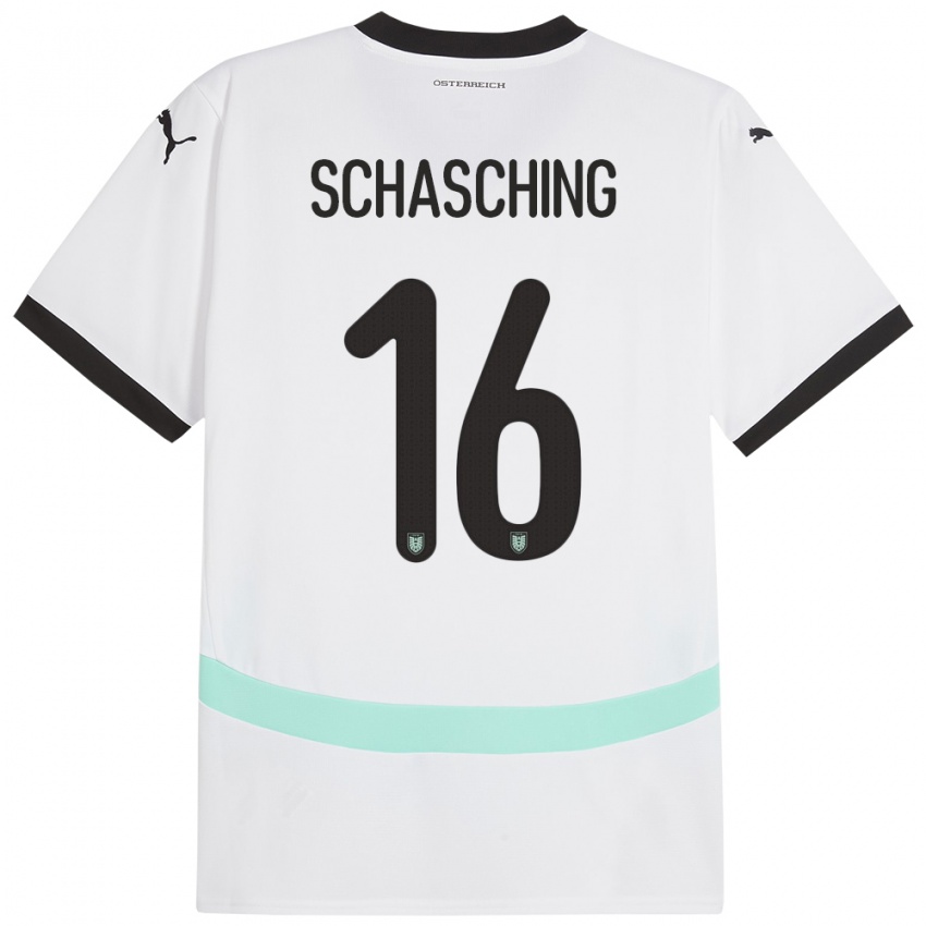 Børn Østrig Annabel Schasching #16 Hvid Udebane Spillertrøjer 24-26 Trøje T-Shirt