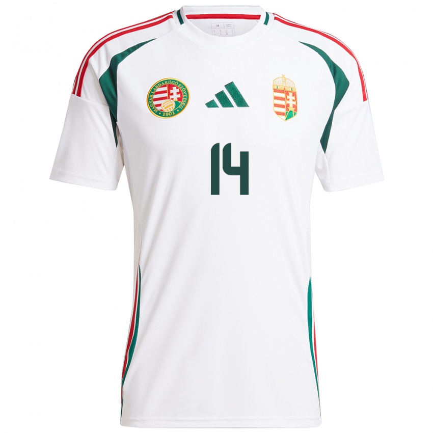 Børn Ungarn Bendegúz Bolla #14 Hvid Udebane Spillertrøjer 24-26 Trøje T-Shirt