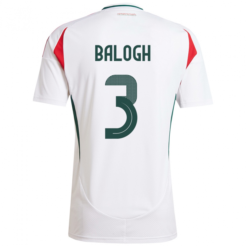 Børn Ungarn Botond Balogh #3 Hvid Udebane Spillertrøjer 24-26 Trøje T-Shirt