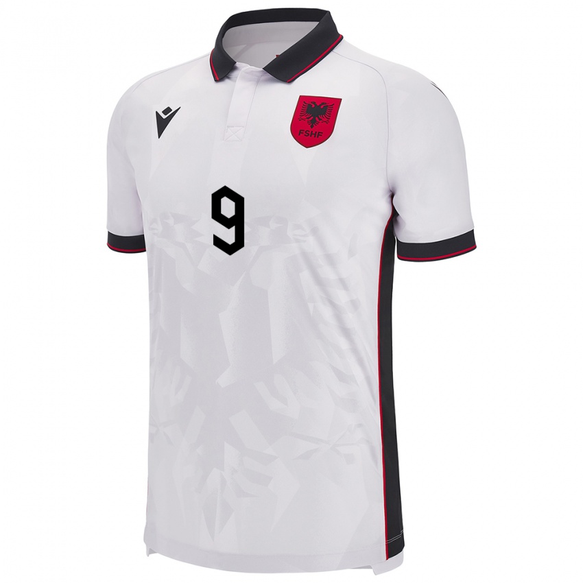 Børn Albanien Jasir Asani #9 Hvid Udebane Spillertrøjer 24-26 Trøje T-Shirt