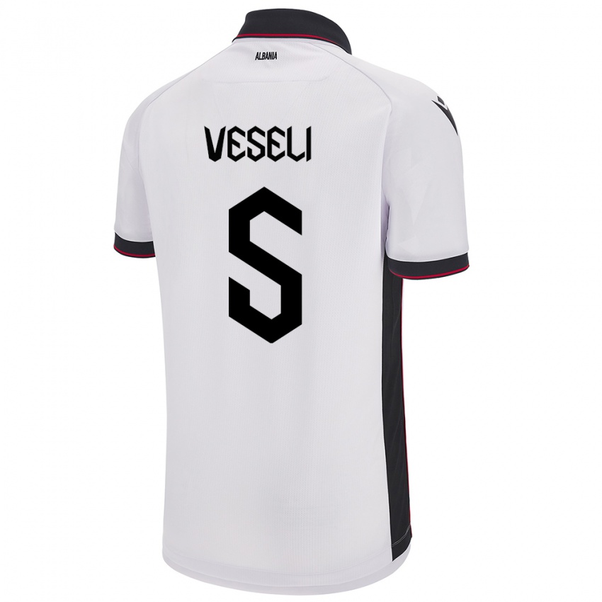 Børn Albanien Frédéric Veseli #5 Hvid Udebane Spillertrøjer 24-26 Trøje T-Shirt