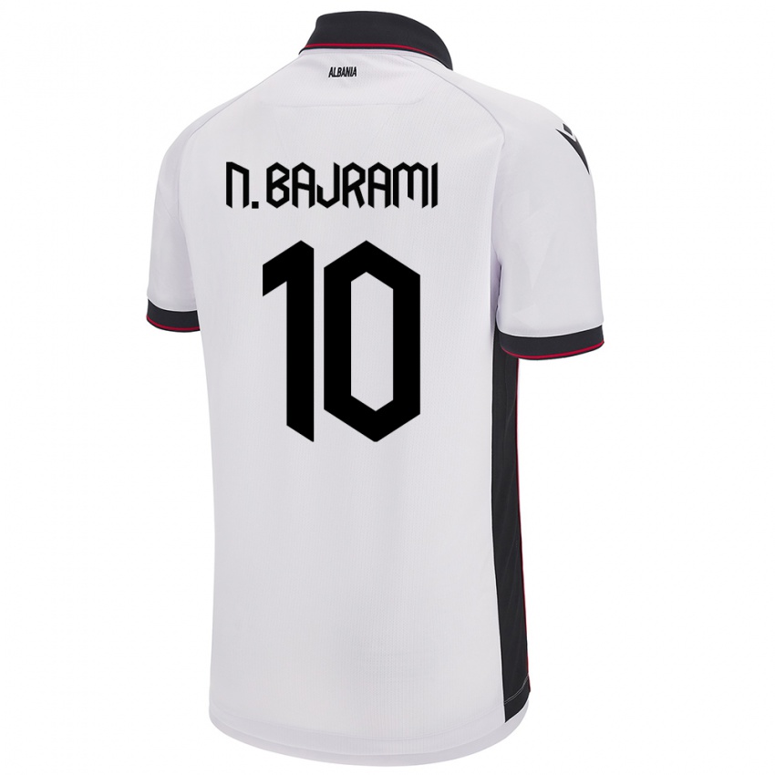 Børn Albanien Nedim Bajrami #10 Hvid Udebane Spillertrøjer 24-26 Trøje T-Shirt