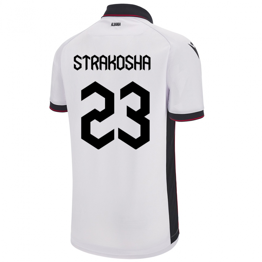 Børn Albanien Thomas Strakosha #23 Hvid Udebane Spillertrøjer 24-26 Trøje T-Shirt