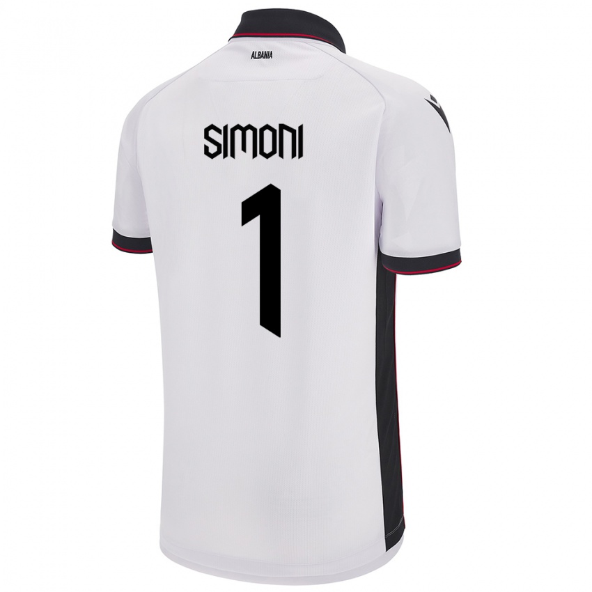 Børn Albanien Simon Simoni #1 Hvid Udebane Spillertrøjer 24-26 Trøje T-Shirt