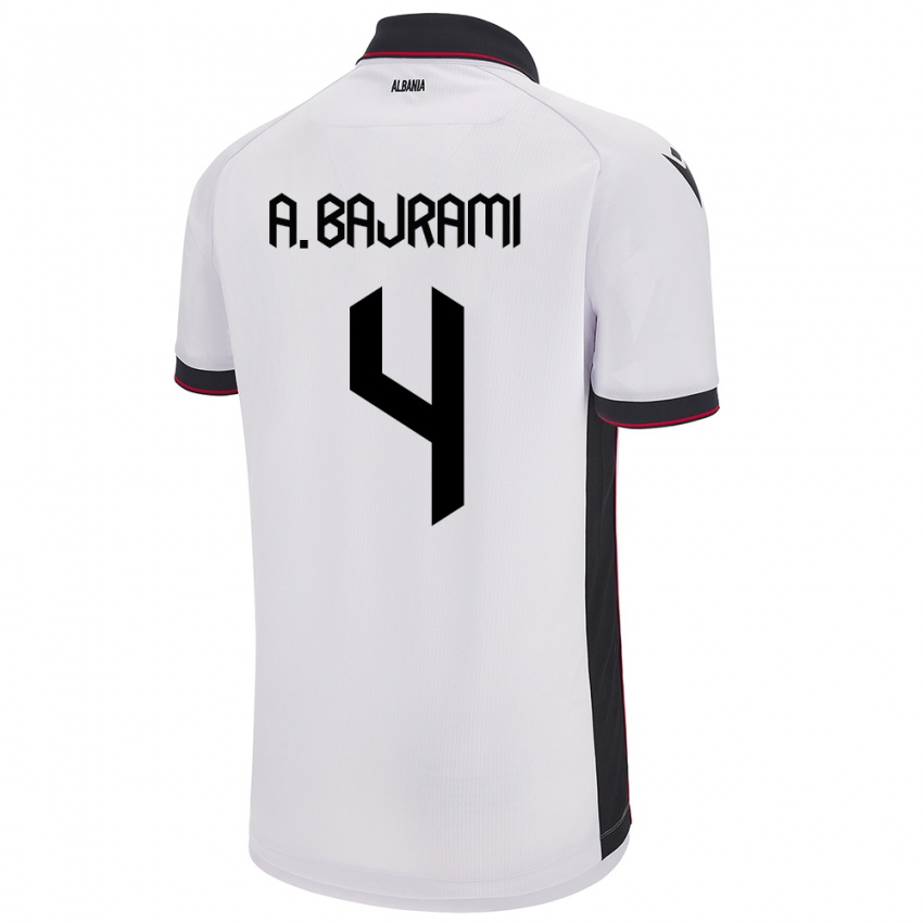 Børn Albanien Adrian Bajrami #4 Hvid Udebane Spillertrøjer 24-26 Trøje T-Shirt