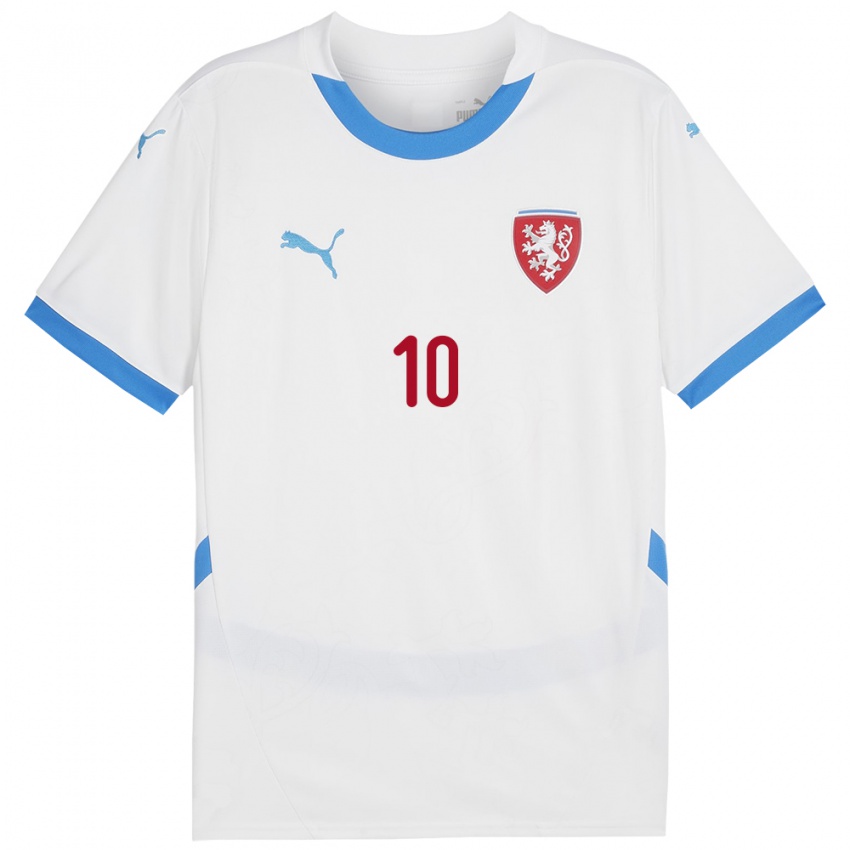 Børn Tjekkiet Victor Kenneth Riedl #10 Hvid Udebane Spillertrøjer 24-26 Trøje T-Shirt