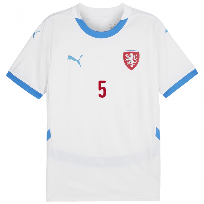 Børn Tjekkiet Lukas Saal #5 Hvid Udebane Spillertrøjer 24-26 Trøje T-Shirt