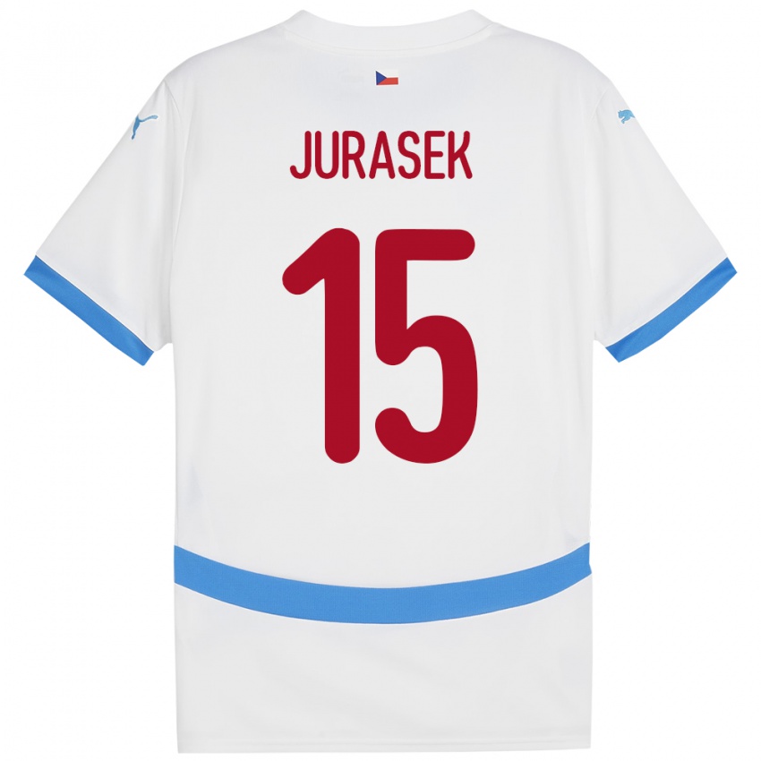 Børn Tjekkiet David Jurásek #15 Hvid Udebane Spillertrøjer 24-26 Trøje T-Shirt