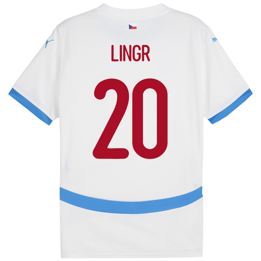 Børn Tjekkiet Ondrej Lingr #20 Hvid Udebane Spillertrøjer 24-26 Trøje T-Shirt