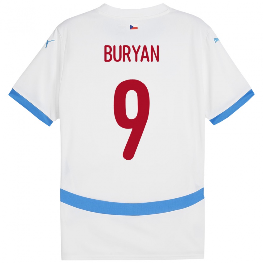 Børn Tjekkiet Jan Buryan #9 Hvid Udebane Spillertrøjer 24-26 Trøje T-Shirt