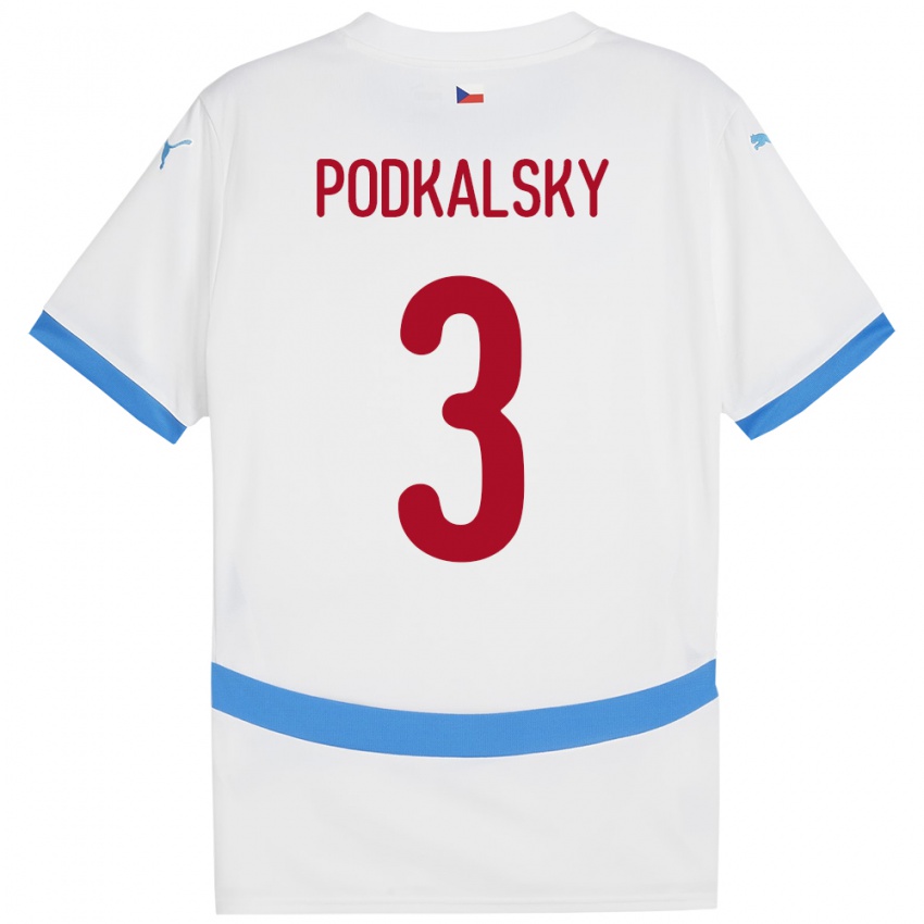 Børn Tjekkiet Jakub Podkalsky #3 Hvid Udebane Spillertrøjer 24-26 Trøje T-Shirt