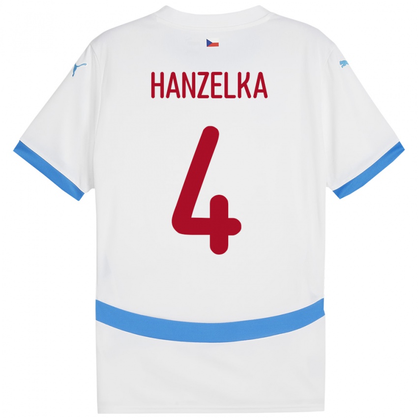 Børn Tjekkiet Denis Hanzelka #4 Hvid Udebane Spillertrøjer 24-26 Trøje T-Shirt