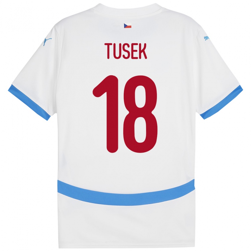 Børn Tjekkiet Adam Tusek #18 Hvid Udebane Spillertrøjer 24-26 Trøje T-Shirt