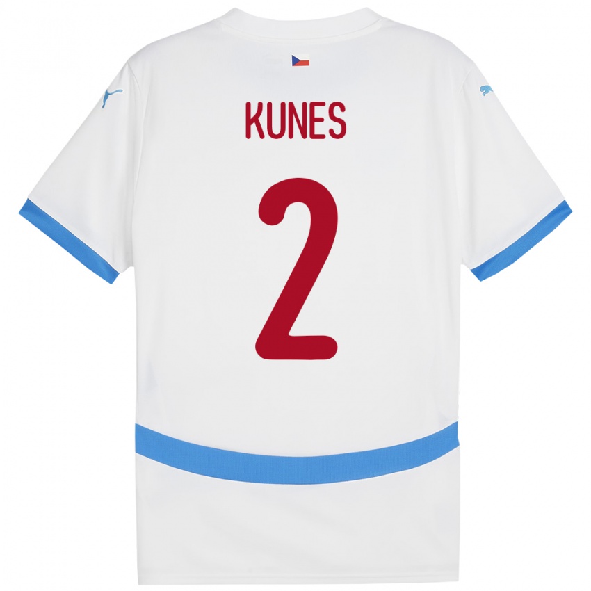 Børn Tjekkiet Jan Kunes #2 Hvid Udebane Spillertrøjer 24-26 Trøje T-Shirt