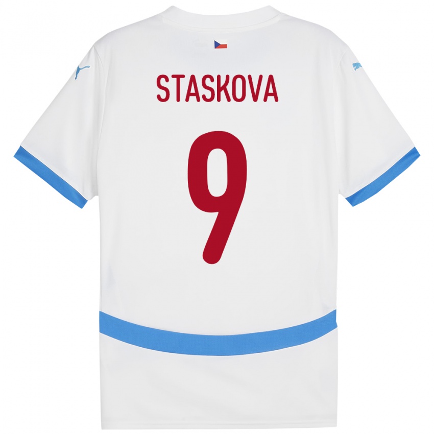 Børn Tjekkiet Andrea Stašková #9 Hvid Udebane Spillertrøjer 24-26 Trøje T-Shirt