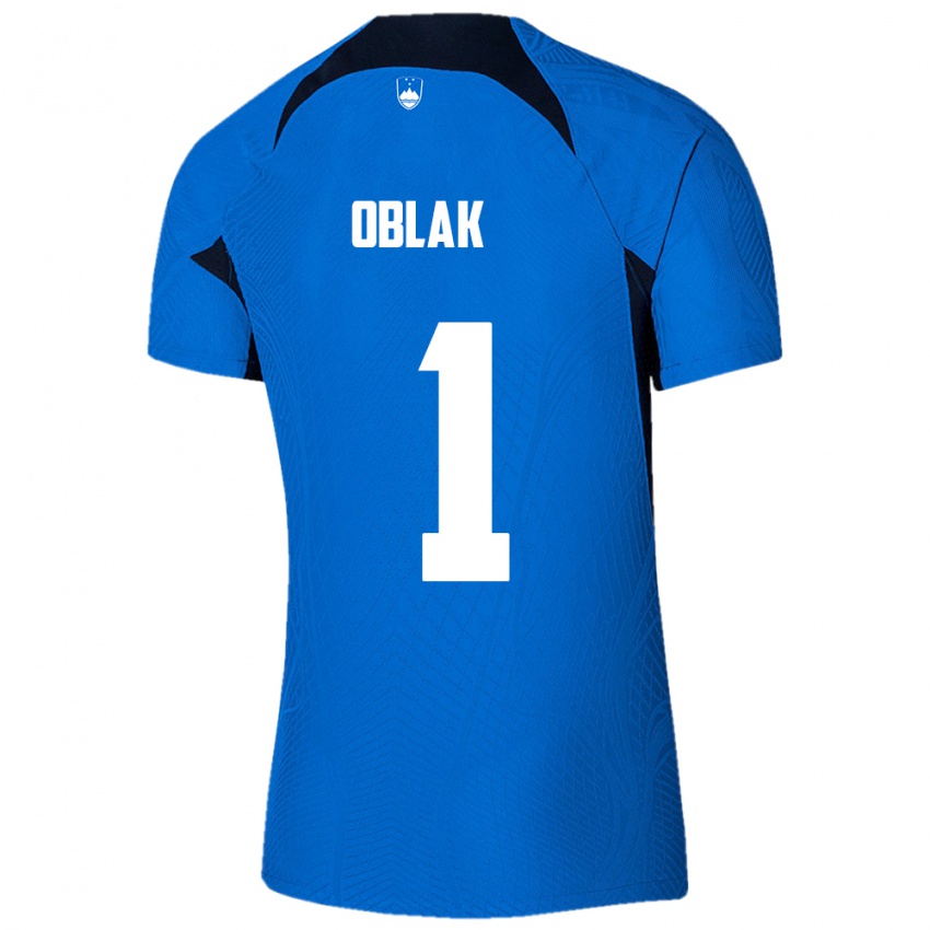 Børn Slovenien Jan Oblak #1 Blå Udebane Spillertrøjer 24-26 Trøje T-Shirt