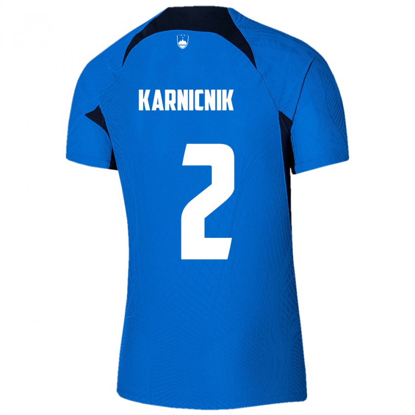 Børn Slovenien Zan Karnicnik #2 Blå Udebane Spillertrøjer 24-26 Trøje T-Shirt