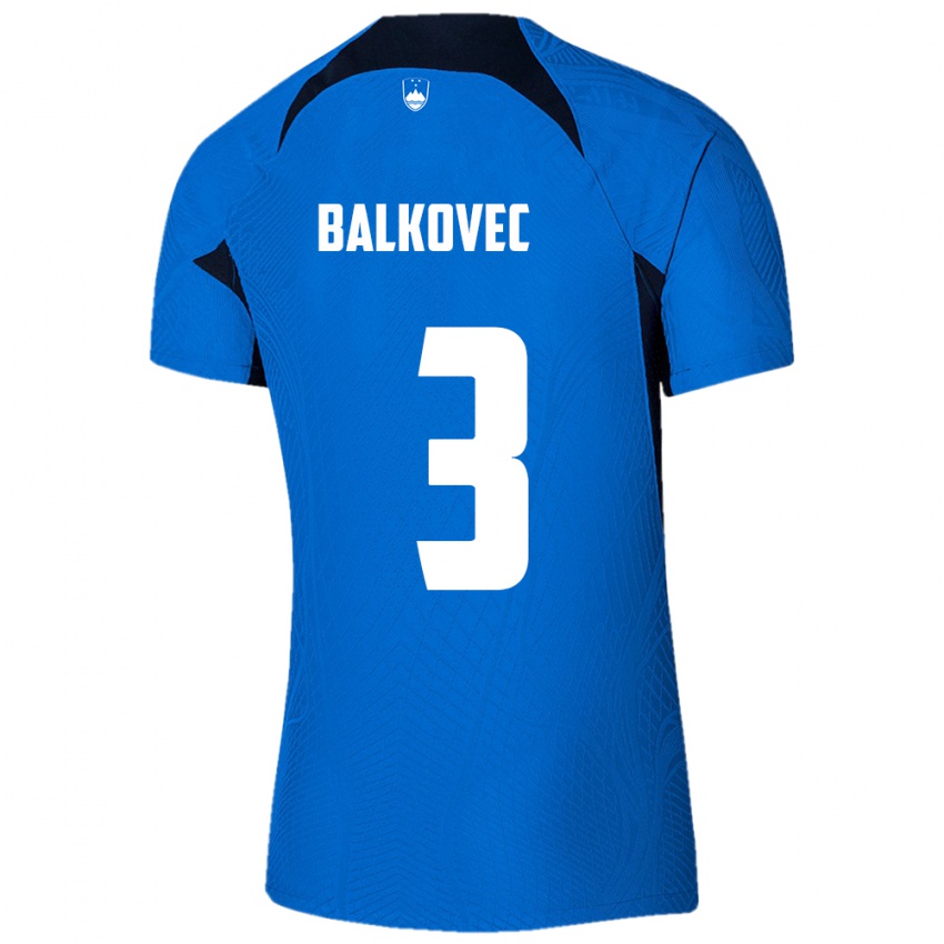 Børn Slovenien Jure Balkovec #3 Blå Udebane Spillertrøjer 24-26 Trøje T-Shirt