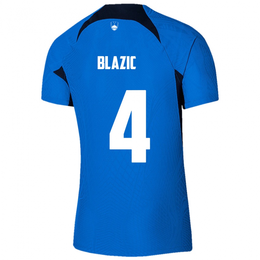 Børn Slovenien Miha Blazic #4 Blå Udebane Spillertrøjer 24-26 Trøje T-Shirt