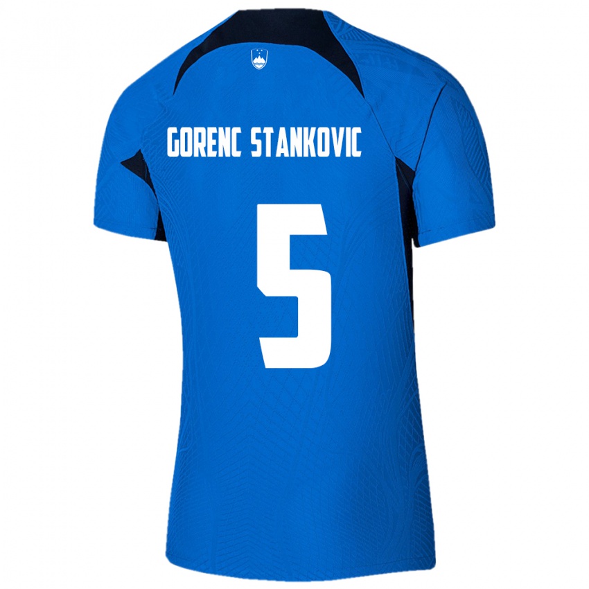 Børn Slovenien Jon Gorenc Stankovic #5 Blå Udebane Spillertrøjer 24-26 Trøje T-Shirt