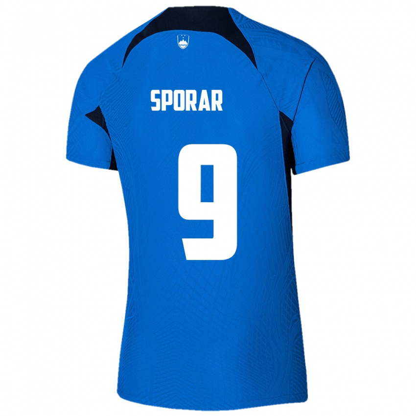 Børn Slovenien Andraz Sporar #9 Blå Udebane Spillertrøjer 24-26 Trøje T-Shirt