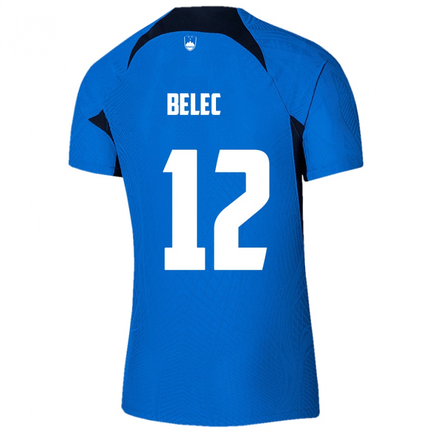 Børn Slovenien Vid Belec #12 Blå Udebane Spillertrøjer 24-26 Trøje T-Shirt