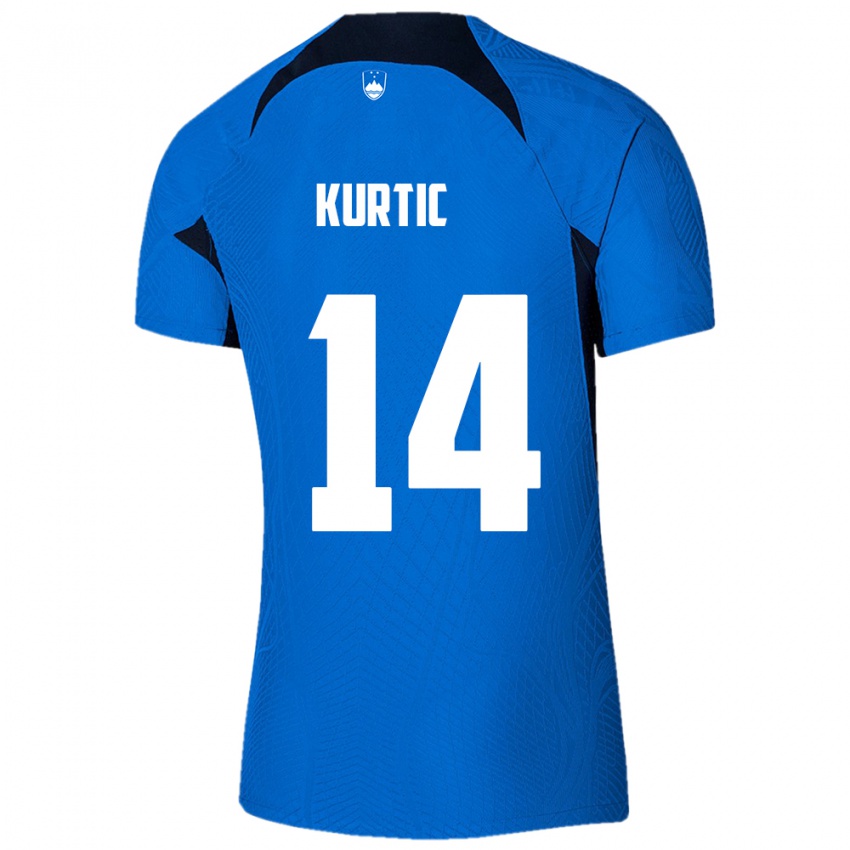 Børn Slovenien Jasmin Kurtic #14 Blå Udebane Spillertrøjer 24-26 Trøje T-Shirt