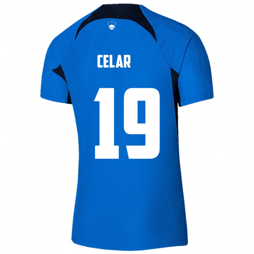 Børn Slovenien Zan Celar #19 Blå Udebane Spillertrøjer 24-26 Trøje T-Shirt