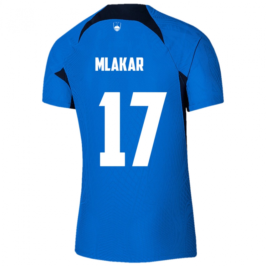 Børn Slovenien Jan Mlakar #17 Blå Udebane Spillertrøjer 24-26 Trøje T-Shirt