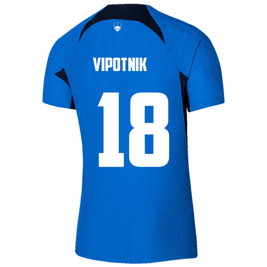 Børn Slovenien Zan Vipotnik #18 Blå Udebane Spillertrøjer 24-26 Trøje T-Shirt