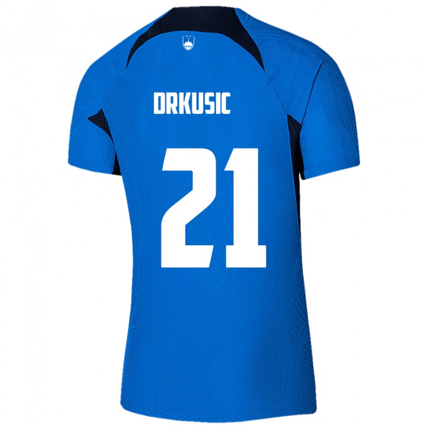 Børn Slovenien Vanja Drkusic #21 Blå Udebane Spillertrøjer 24-26 Trøje T-Shirt