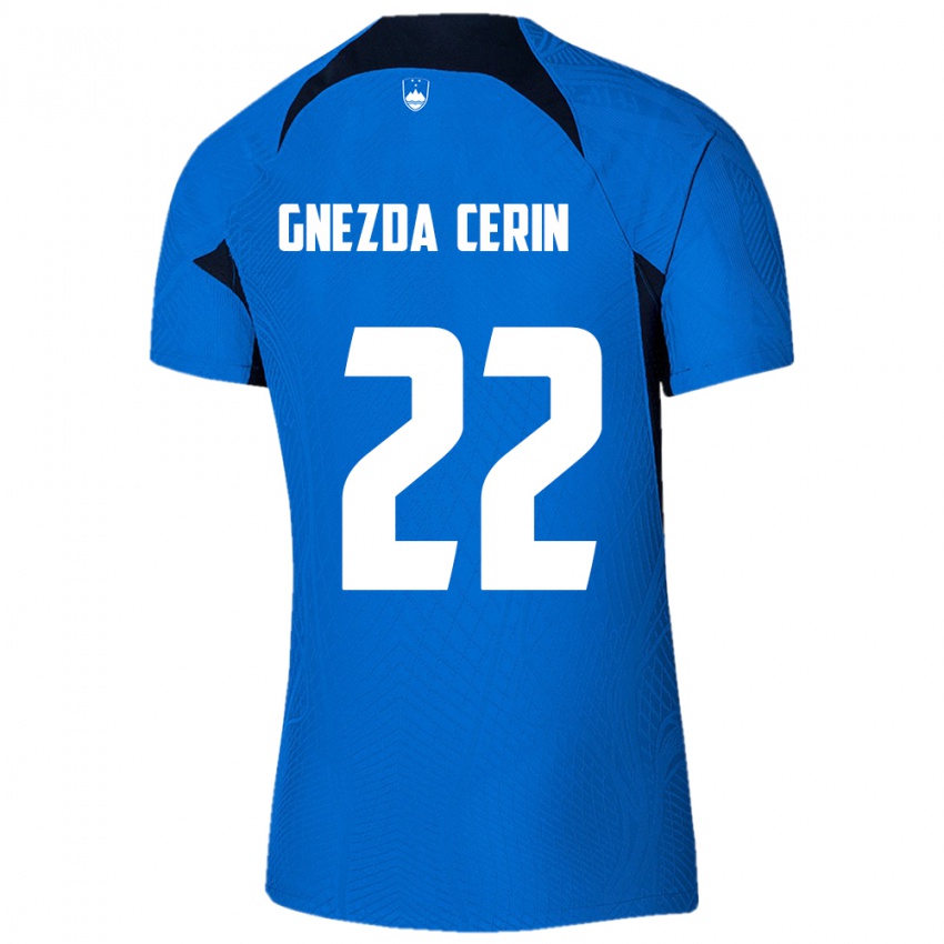 Børn Slovenien Adam Gnezda Cerin #22 Blå Udebane Spillertrøjer 24-26 Trøje T-Shirt