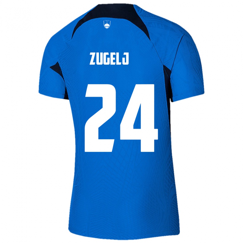 Børn Slovenien Nino Zugelj #24 Blå Udebane Spillertrøjer 24-26 Trøje T-Shirt