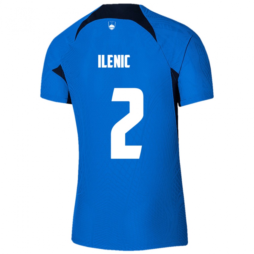 Børn Slovenien Mitja Ilenic #2 Blå Udebane Spillertrøjer 24-26 Trøje T-Shirt