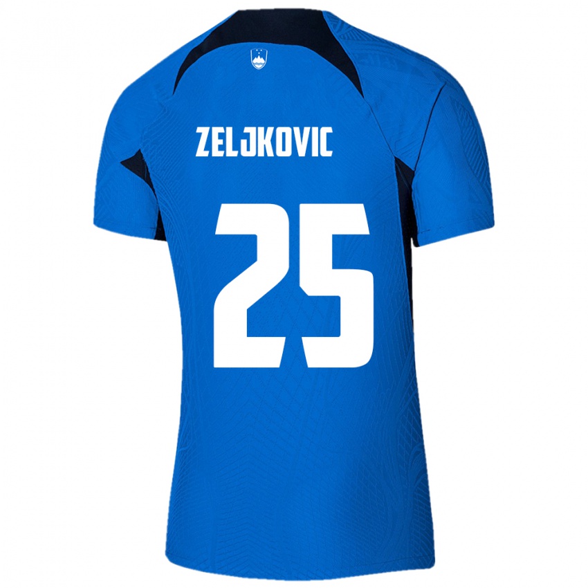 Børn Slovenien Adrian Zeljkovic #25 Blå Udebane Spillertrøjer 24-26 Trøje T-Shirt