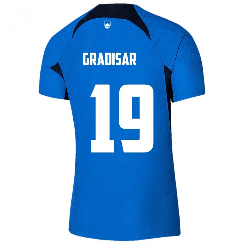 Børn Slovenien Nejc Gradisar #19 Blå Udebane Spillertrøjer 24-26 Trøje T-Shirt