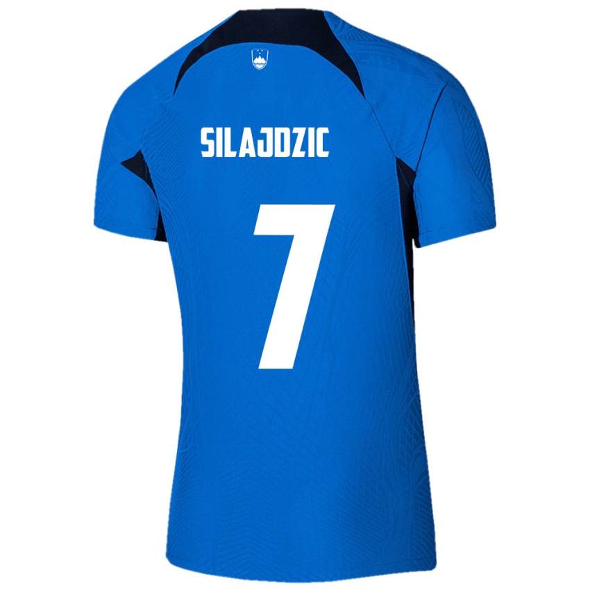 Børn Slovenien Riad Silajdzic #7 Blå Udebane Spillertrøjer 24-26 Trøje T-Shirt